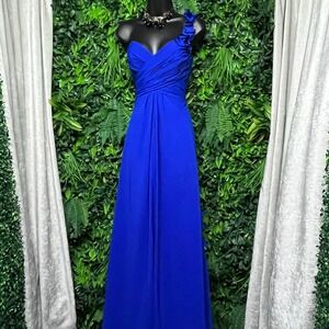 Allure Bridals Dress Size 8 Royal Blue One Shoulder Ruched Gown Formal 3822